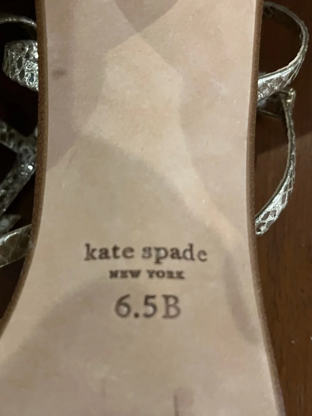 Kate Spade New York Charmer Metallic Gold Sandal with Sculpted Wood Heel 6.5
